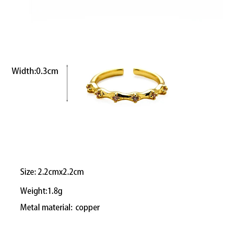 Copper Brass Gold Plated Lady Bridal Romantic Inlay Carving Gem Zircon Open Rings