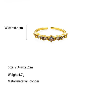 Copper Brass Gold Plated Lady Bridal Romantic Inlay Carving Gem Zircon Open Rings