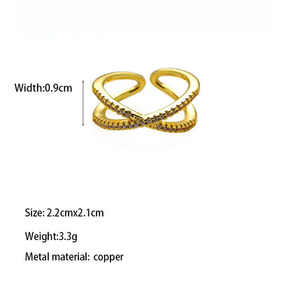 Copper Brass Gold Plated Romantic Simple Style Artistic Asymmetrical Inlay Water Droplets Zircon Open Rings