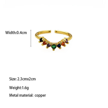 Copper Brass Gold Plated Romantic Simple Style Artistic Asymmetrical Inlay Water Droplets Zircon Open Rings