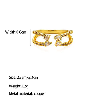 Copper Brass Gold Plated Romantic Simple Style Artistic Asymmetrical Inlay Water Droplets Zircon Open Rings