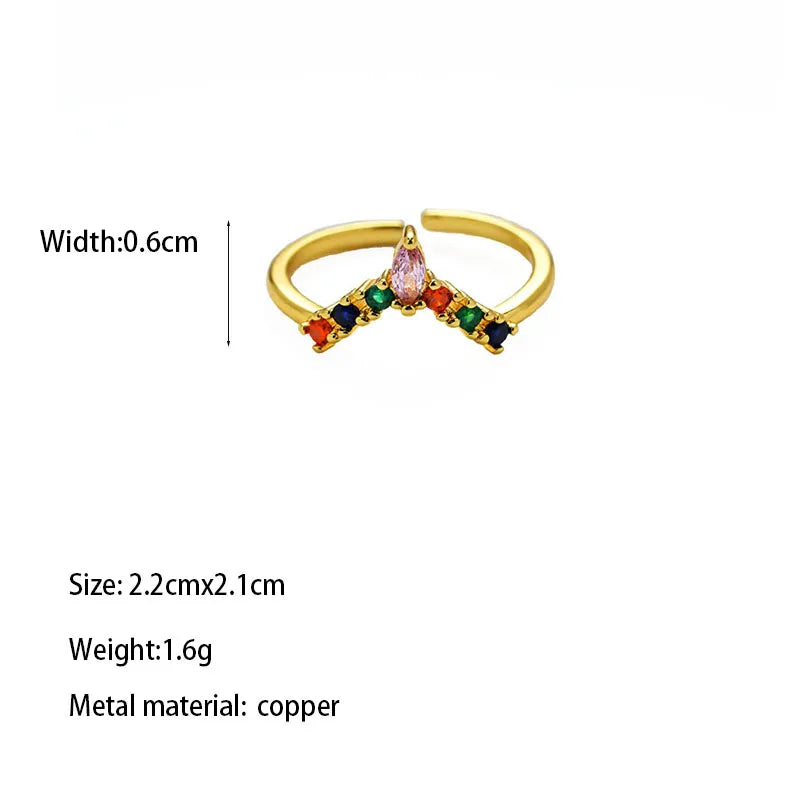 Copper Brass Gold Plated Romantic Simple Style Artistic Asymmetrical Inlay Water Droplets Zircon Open Rings