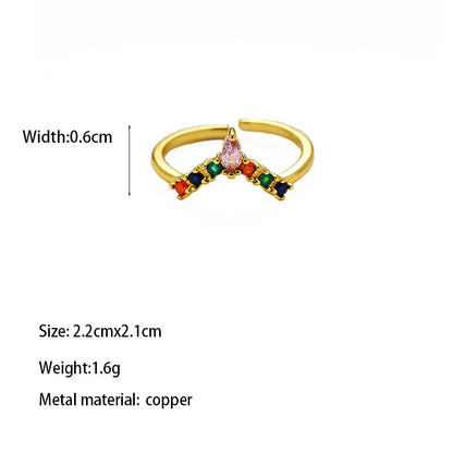 Copper Brass Gold Plated Romantic Simple Style Artistic Asymmetrical Inlay Water Droplets Zircon Open Rings