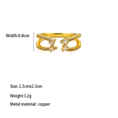 Copper Brass Gold Plated Romantic Simple Style Artistic Asymmetrical Inlay Water Droplets Zircon Open Rings