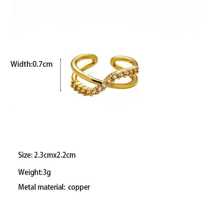 Copper Brass Gold Plated Romantic Simple Style Artistic Asymmetrical Inlay Water Droplets Zircon Open Rings