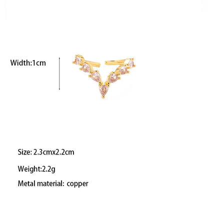 Copper Brass Gold Plated Simple Style Shiny Asymmetrical Inlay Geometric Zircon Open Rings