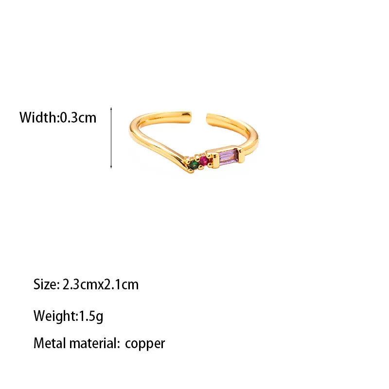 Copper Brass Gold Plated Simple Style Shiny Asymmetrical Inlay Geometric Zircon Open Rings