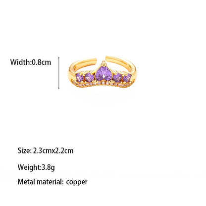 Copper Brass Gold Plated Simple Style Shiny Asymmetrical Inlay Geometric Zircon Open Rings