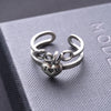 Copper Brass Silver Plated Inlay Heart Shape Skull Zircon Open Rings