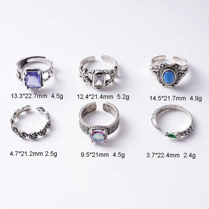 Copper Brass Silver Plated Plating Flower Rectangle Zircon Open Rings