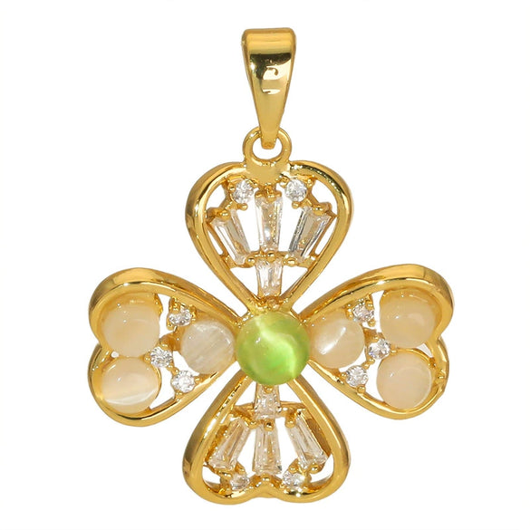 Copper Brushed Zircon Fourleaf Clover Flower Electroplated Necklace Pendant For Women