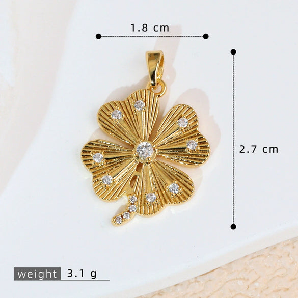 Copper Brushed Zircon Fourleaf Clover Flower Electroplated Necklace Pendant For Women