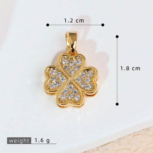 Copper Brushed Zircon Fourleaf Clover Flower Electroplated Necklace Pendant For Women