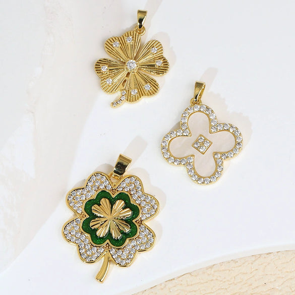 Copper Brushed Zircon Fourleaf Clover Flower Electroplated Necklace Pendant For Women