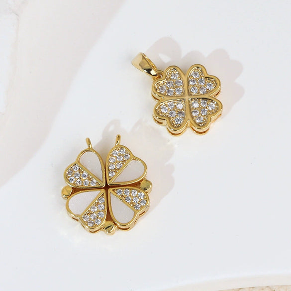 Copper Brushed Zircon Fourleaf Clover Flower Electroplated Necklace Pendant For Women