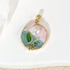 Copper Burned Blue Enamel Gold Plated Flower Leaf Dripping Oil Necklace Pendant