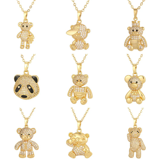 Copper Casual Cute Little Bear Plating Pendant Necklace