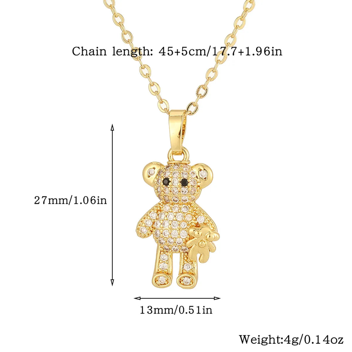 Copper Casual Cute Little Bear Plating Pendant Necklace