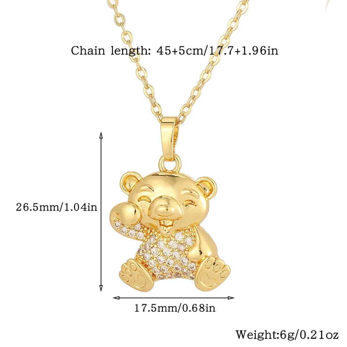 Copper Casual Cute Little Bear Plating Pendant Necklace