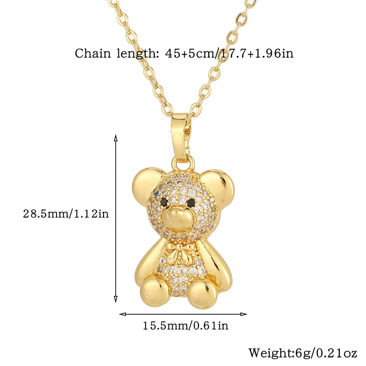 Copper Casual Cute Little Bear Plating Pendant Necklace