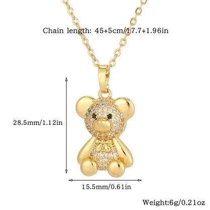 Copper Casual Cute Little Bear Plating Pendant Necklace