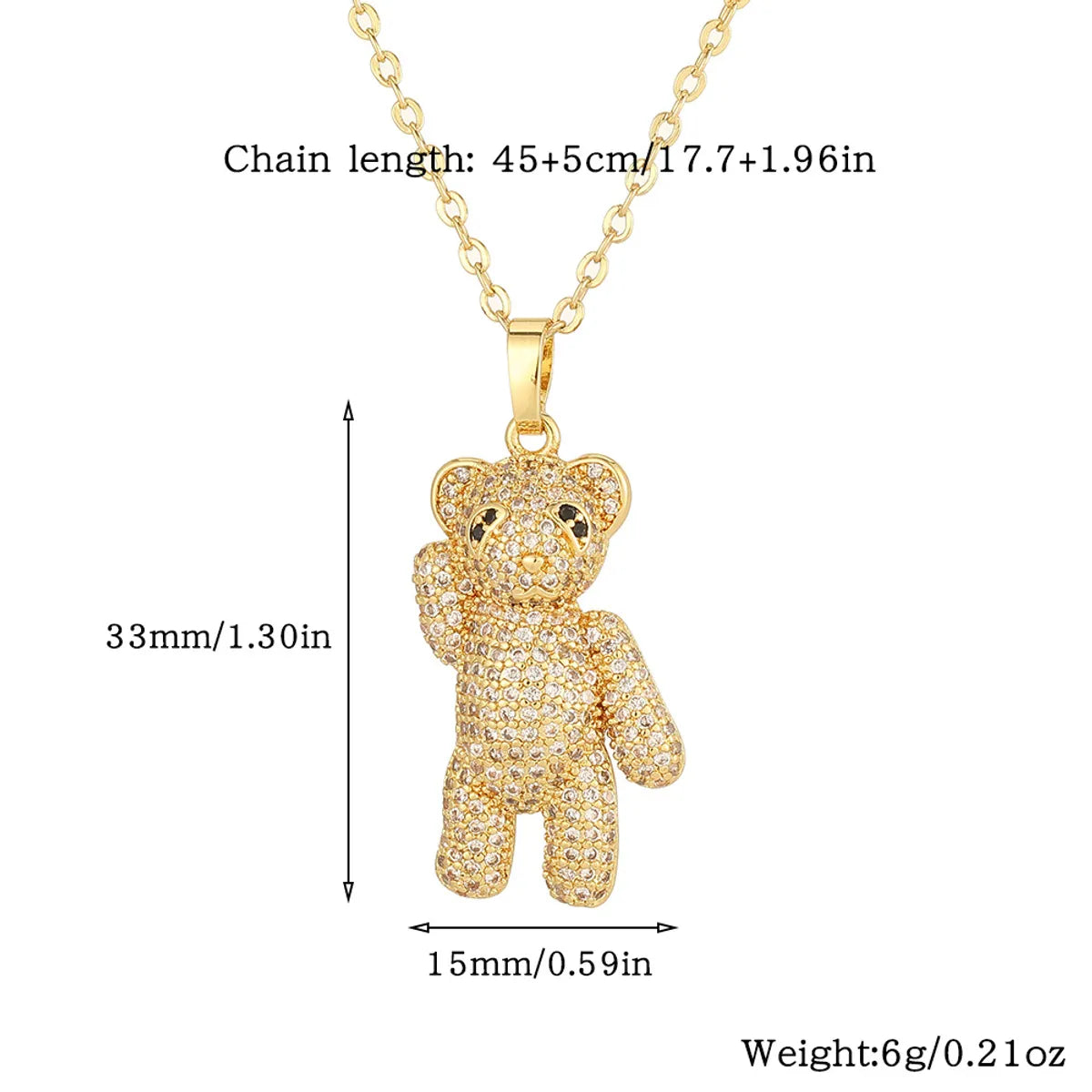 Copper Casual Cute Little Bear Plating Pendant Necklace