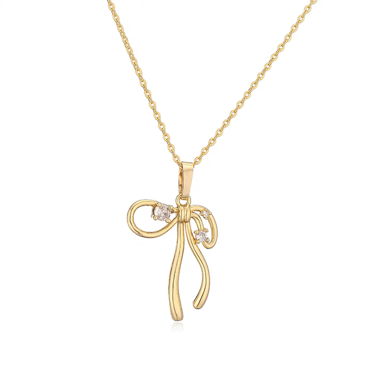 Copper Casual Elegant Simple Style Inlay Bow Knot Artificial Pearls Zircon Pendant Necklace