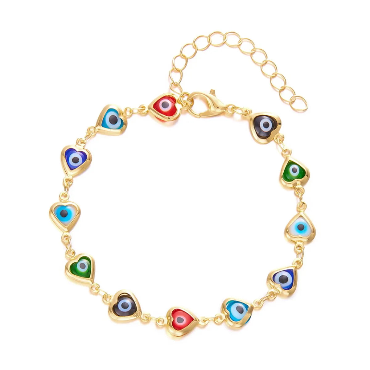 Copper Casual Pastoral Classic Style Enamel Inlay Heart Shape Eye Artificial Rhinestones Bracelets