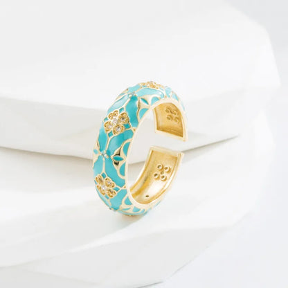 Copper Casual Simple Style Enamel Inlay Geometric Zircon Open Rings