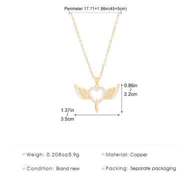 Copper Casual Simple Style Heart Shape Wings Pendant Necklace