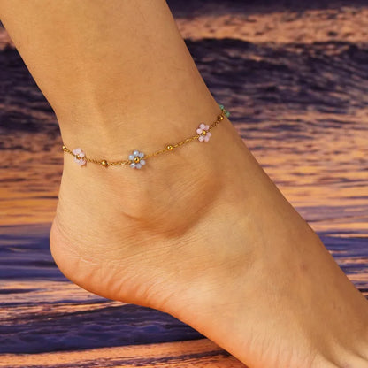 Copper Casual Sweet Beaded Flower Bracelets Anklet Necklace