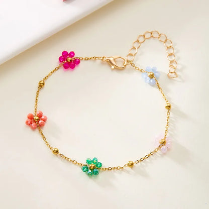 Copper Casual Sweet Beaded Flower Bracelets Anklet Necklace