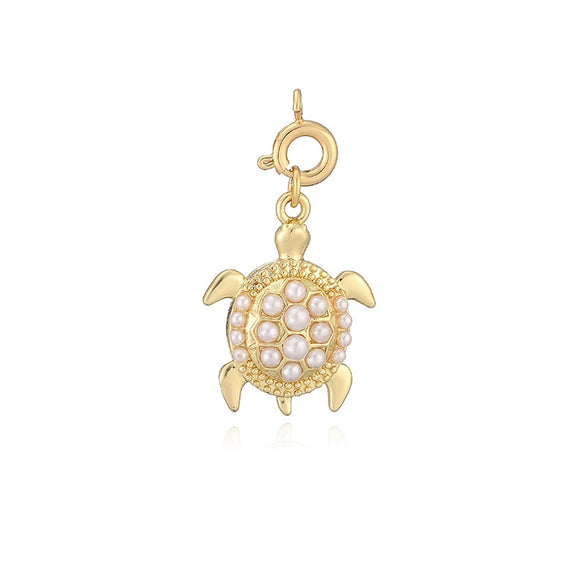 Copper Crab Turtle And Starfish Pendant With Pearl Detail And Drip Oil Finish For Bracelets And Necklaces