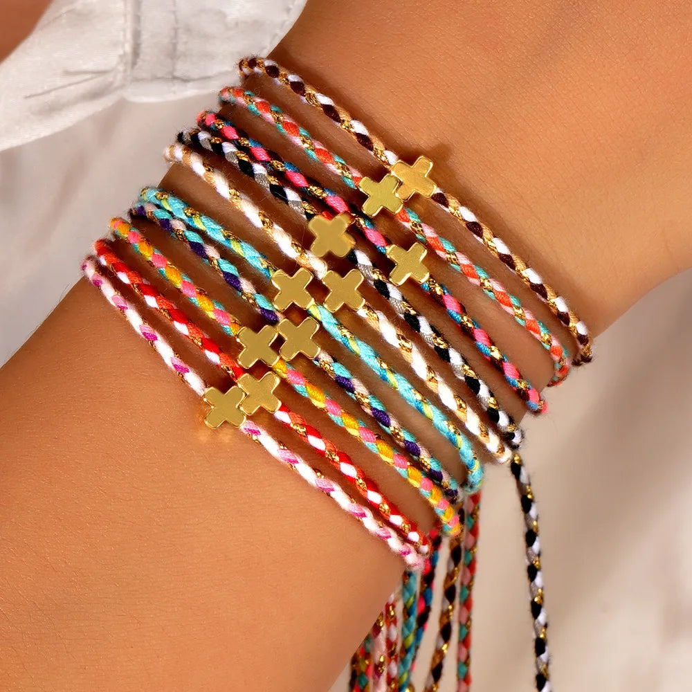 Copper Cross Drawstring Bracelets