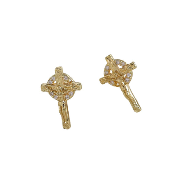 Copper Cross Earrings Microinlay Real Gold Electroplated Jewelry