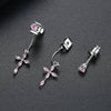 Copper Cross Earrings With Zircon Inlay Detachable Twoway Design Electroplated Geometric Fashion Jewelry For Women