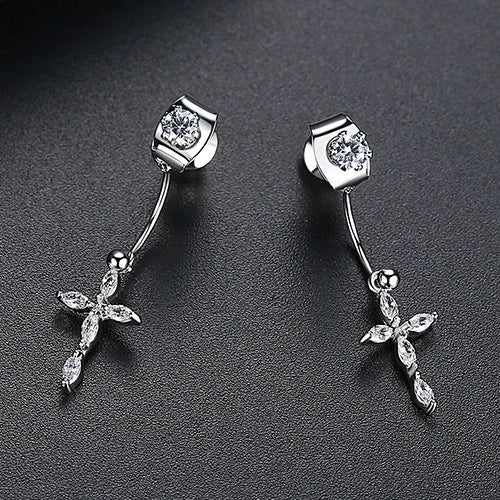 Copper Cross Earrings With Zircon Inlay Detachable Twoway Design Electroplated Geometric Fashion Jewelry For Women