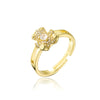 Copper Cute Bear Opening Design Adjustable Ring With 18K Gold Plated And Micro Set Zircon In Geometric Pattern