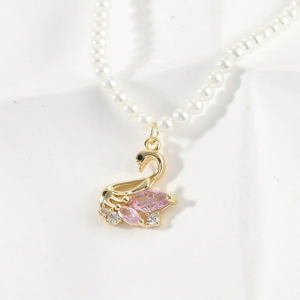 Copper Cygnet Pendant Jewelry Accessories Electroplated Hand Made With Sweet Powder Zirconium