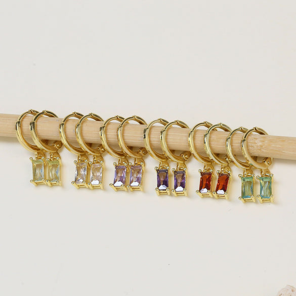 Copper December Birthstone Earrings With Ladder Square Rectangular Shape Electroplated For Women Elegant Fashion Allmatch