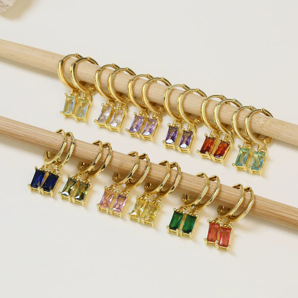 Copper December Birthstone Earrings With Ladder Square Rectangular Shape Electroplated For Women Elegant Fashion Allmatch