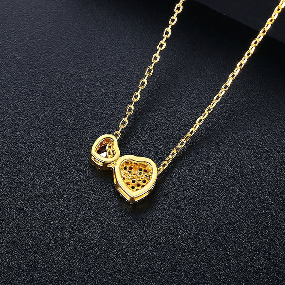 Copper Double Heart Pendant Necklace With Zircon Inlay Heart Design Clavicle Chain Jewelry