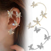 Copper Electroplated Butterfly Ear Clip Earrings Floral Inlay One Piece Ear Cuff Style For Women Without Pierced Ears