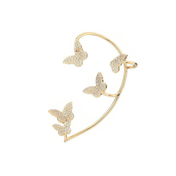 Copper Electroplated Butterfly Ear Clip Earrings Floral Inlay One Piece Ear Cuff Style For Women Without Pierced Ears