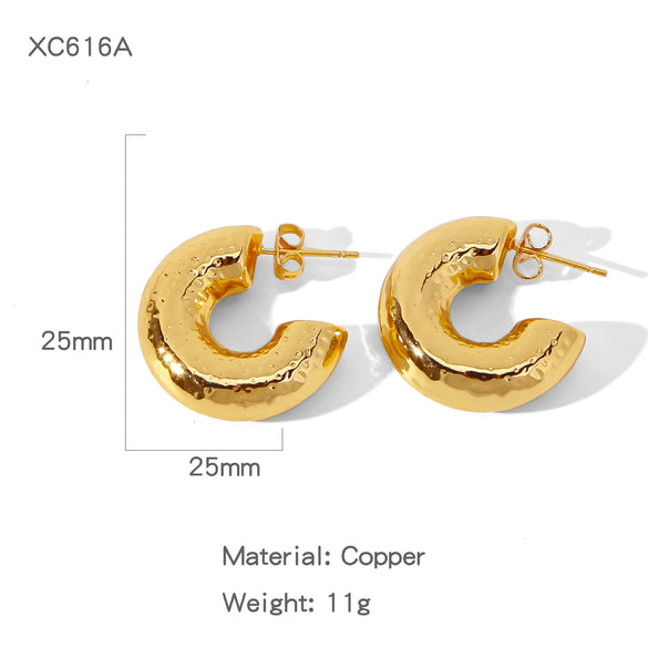 Copper Electroplated Creative Smooth Cshaped Heavy Industry Women's Earrings