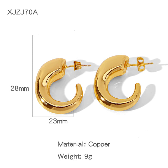 Copper Electroplated Creative Smooth Cshaped Heavy Industry Women's Earrings