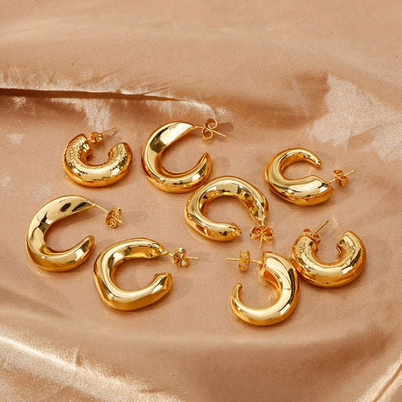 Copper Electroplated Creative Smooth Cshaped Heavy Industry Women's Earrings