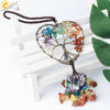 Copper Electroplated Crystal And Colorful Stone Heart And Round Tree Of Life Pendant Hanging Accessory With Floral Ancient Style