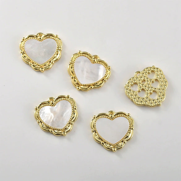 Copper Electroplated Heart Inlaid Shell Pendant Jewelry Accessories Material