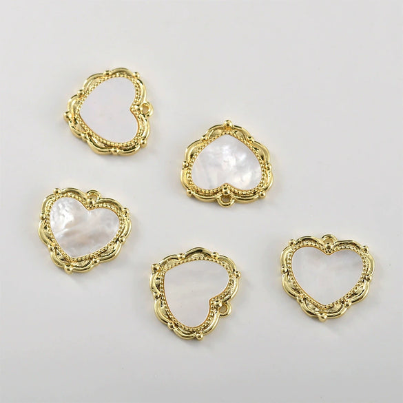 Copper Electroplated Heart Inlaid Shell Pendant Jewelry Accessories Material